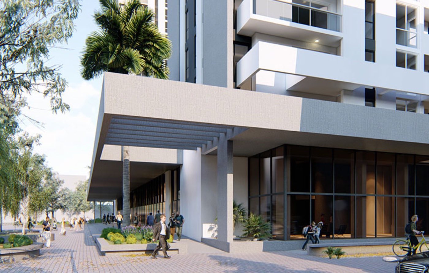 Edificio residencial nuevo con acceso peatonal